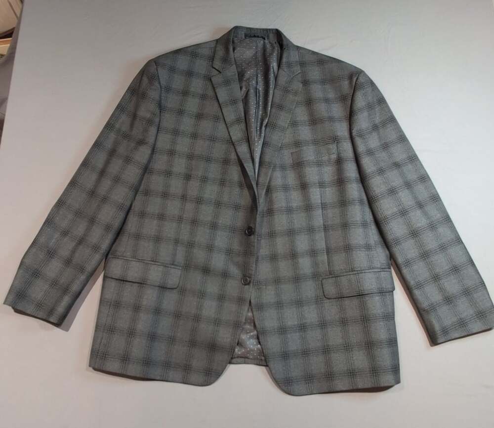 Collection By Michael Strahan Gray Plaid Sport Coat Blazer Jacket Size 50R